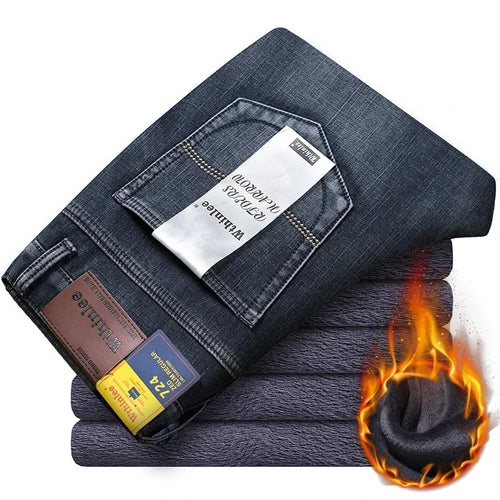 Wthinlee Men Brushed Fashion Winter Jeans Men Slim Fit Stretch Thick