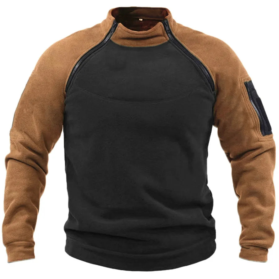 New tactical sportswear outdoor autumn and winter men's standing collar pullover tactile wool jacket solid color clothes warm z