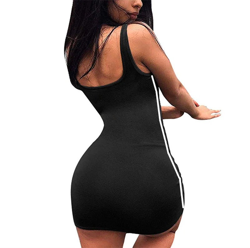 Summer Women Casual Sheath Dress Lady Spaghetti Strap Sleeveless Sexy