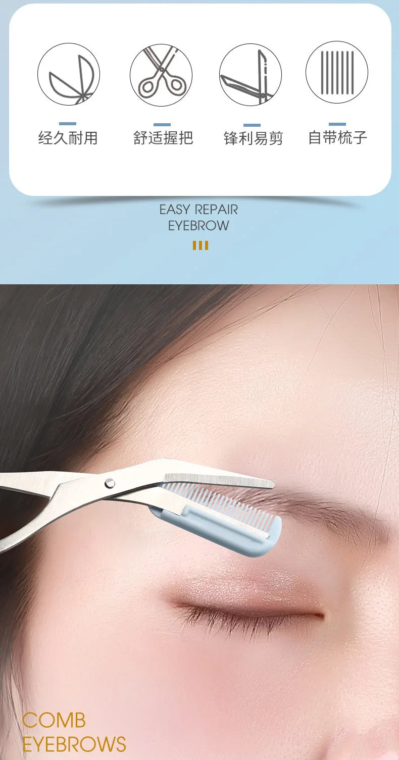 Safe Eyebrow Trimmer Makeup Products Stainless Steel Eyebrow Scissors with Comb Hair Removal Shaver Eyebrow Shaping Makeup Tools