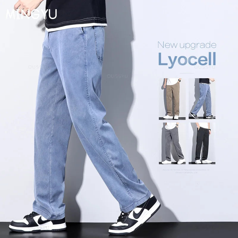 Brand Clothing Summer New Soft Lyocell Fabric Jeans Men Blue Elastic