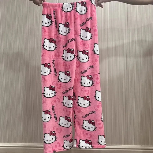 Sanrio Hello Kitty Flannel Pajamas Y2k Kawaii Anime Women'S Warm