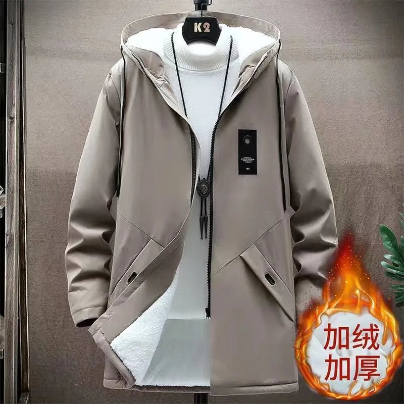 2024 Men's Add Velvet Classic Fashion Trend Long Windbreaker Autumn Men Casual Loose Large Size High-quality Hooded Coat