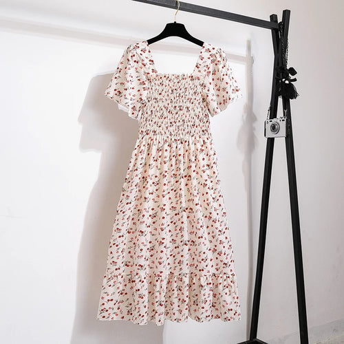 Spring Summer Chiffon Dress Women Midi DressesFemale Short Sleeve