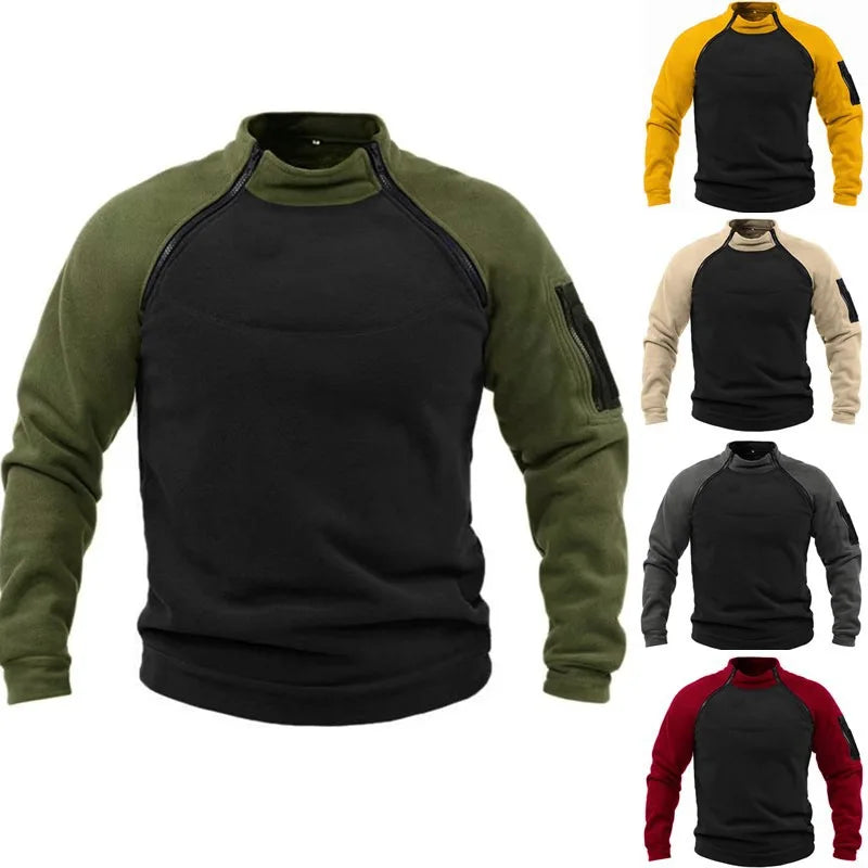 New tactical sportswear outdoor autumn and winter men's standing collar pullover tactile wool jacket solid color clothes warm z