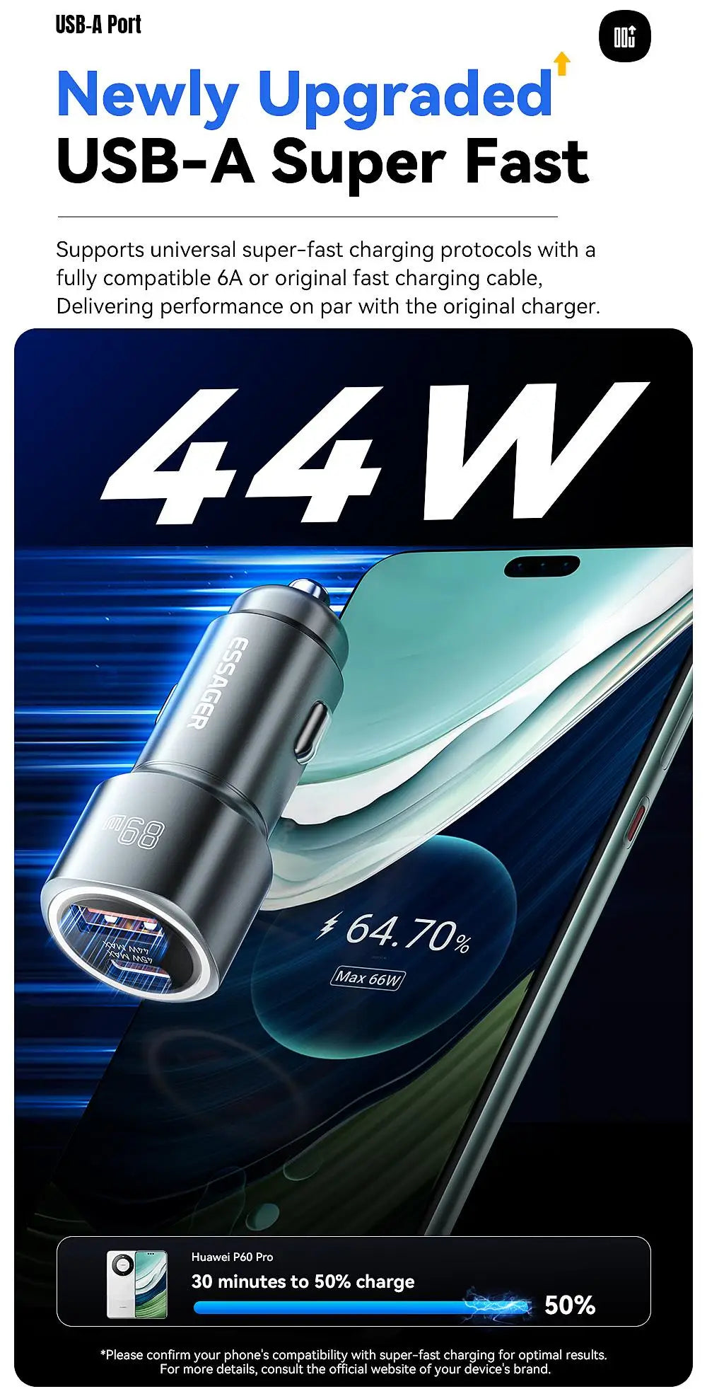 Essager USB C Car Charger 89W 2 Ports Super Fast Charge PD QC 3.0 Car Phone Charger For iPhone 15 Xiaomi Huawei Oneplus Realme