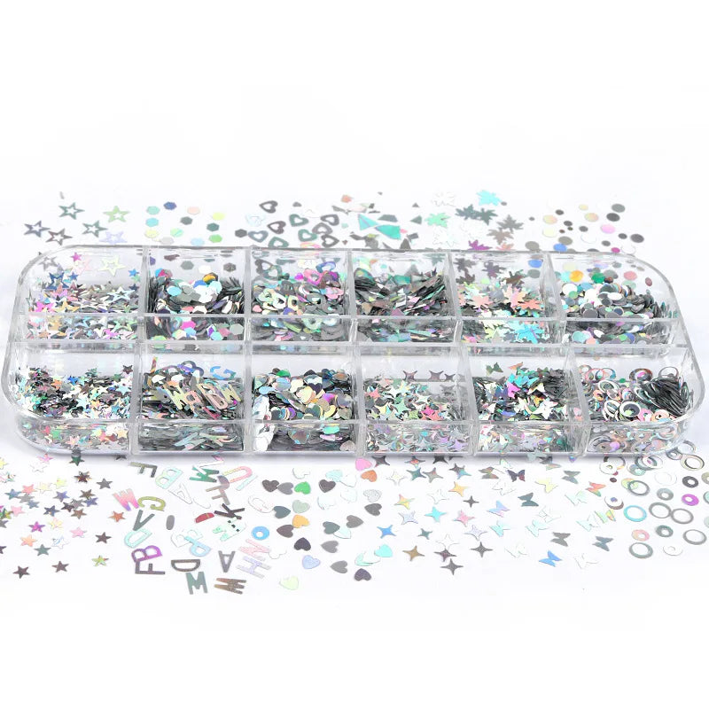 12 Girds Glitter Eyelash Extension Decorations Silver Gold Moon Star 3D Acrylic Butterfly For Nail Art Party Women Makeup Tools