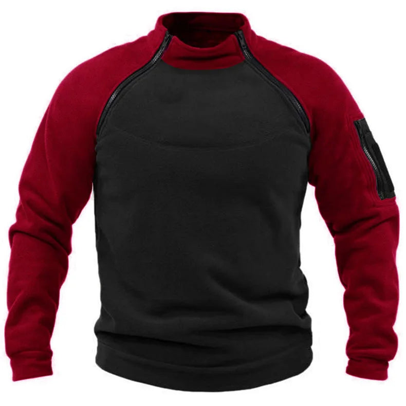 New tactical sportswear outdoor autumn and winter men's standing collar pullover tactile wool jacket solid color clothes warm z