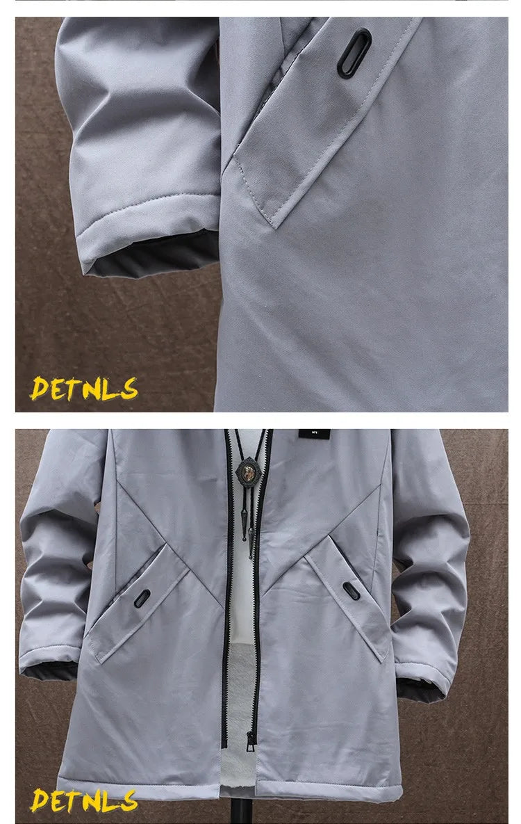 2024 Men's Add Velvet Classic Fashion Trend Long Windbreaker Autumn Men Casual Loose Large Size High-quality Hooded Coat