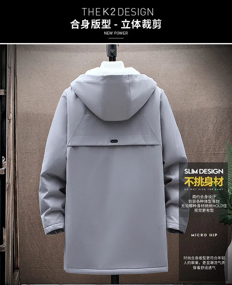 2024 Men's Add Velvet Classic Fashion Trend Long Windbreaker Autumn Men Casual Loose Large Size High-quality Hooded Coat