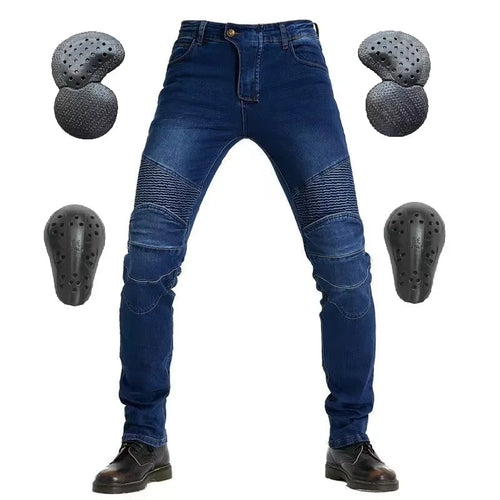 Men Jeans Embroidery Motorcycle Pants Pantalon Motocross Belt