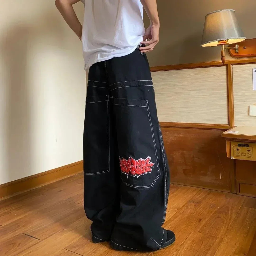 Y2K American Trendy Jeans Retro Gothic Graphic Embroidery Loose men s Jeans Harajuku Hip Hop Street Wide Leg Jeans Pants
