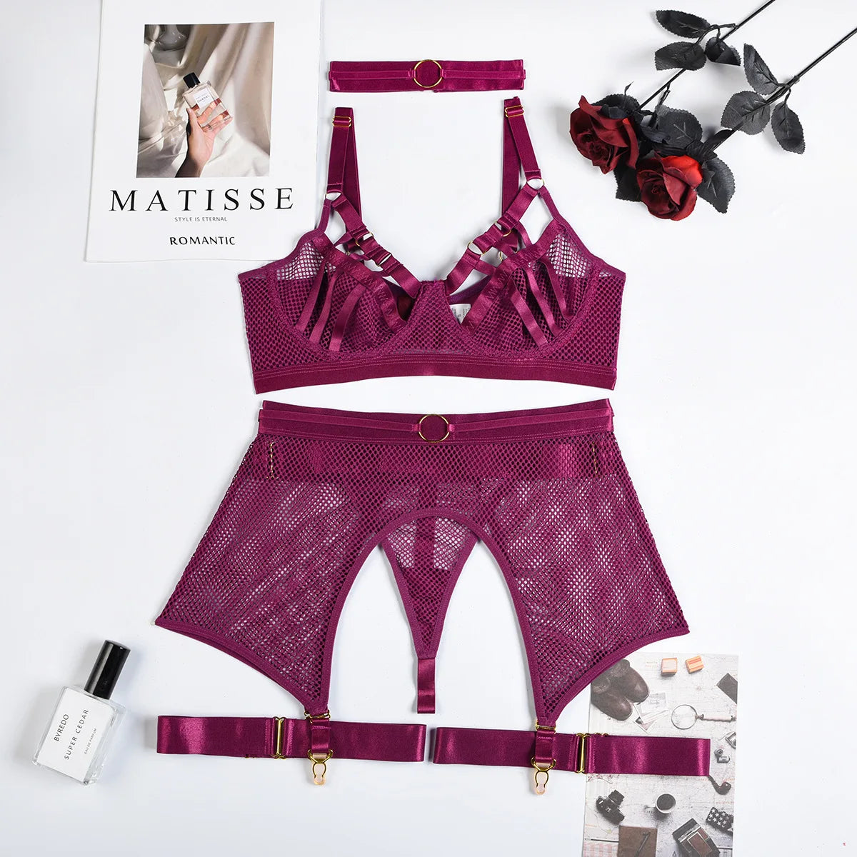 Hot Sexy Lingerie Set 2024 Luxury Female Underwear Garters Half Cup See Through Transparent Bra Thongs Women Erotic Lingerie