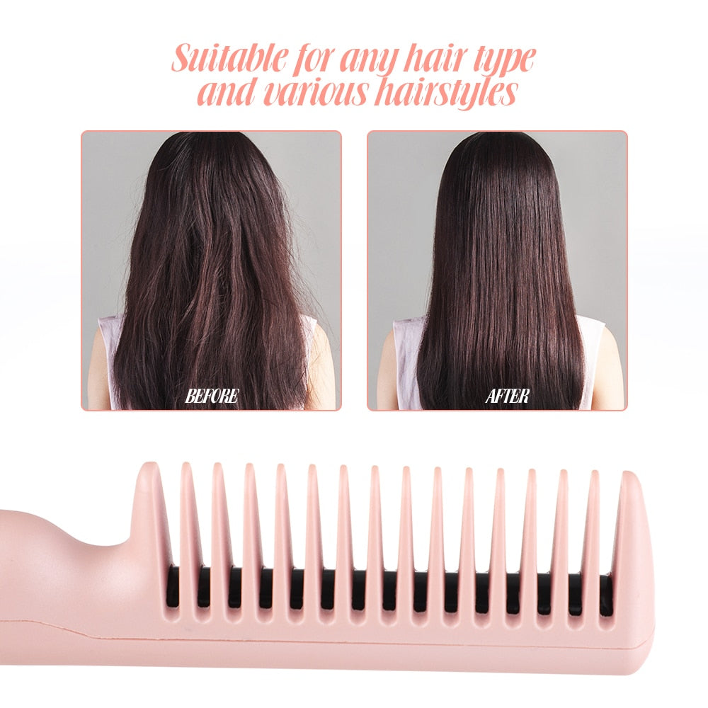 Electric Hair Straightener Brush Comb Mini Hair Curler