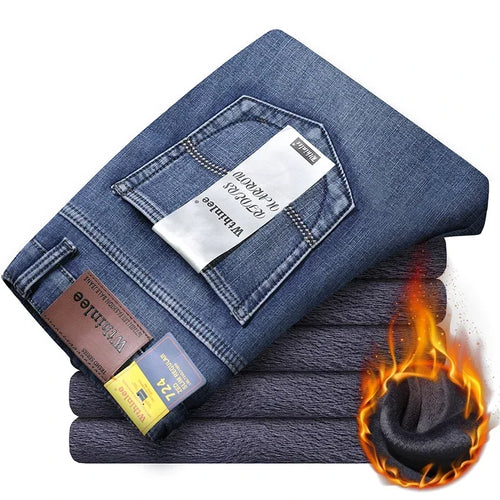 Wthinlee Men Brushed Fashion Winter Jeans Men Slim Fit Stretch Thick