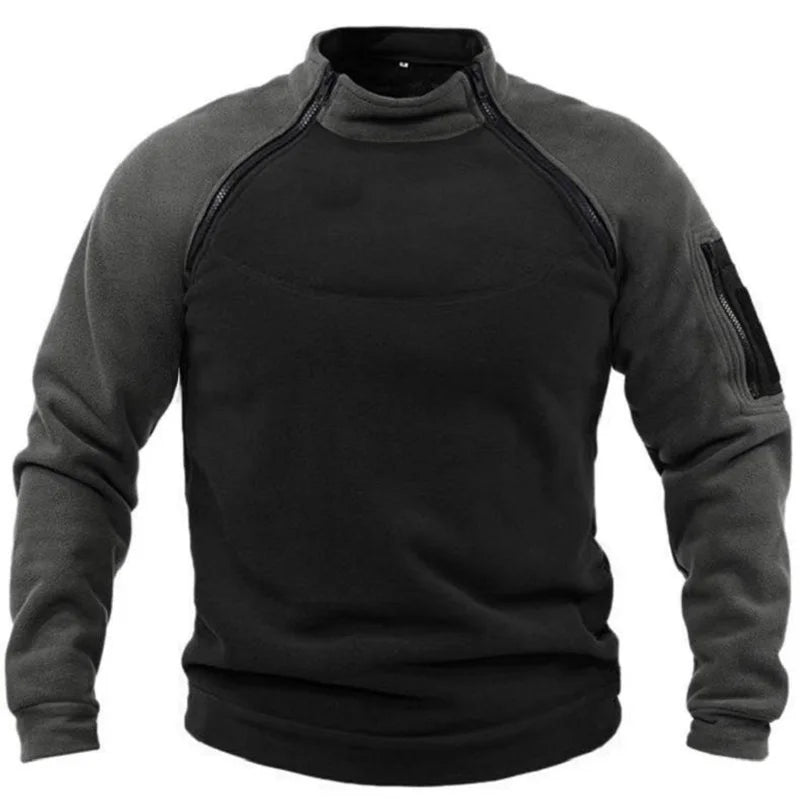 New tactical sportswear outdoor autumn and winter men's standing collar pullover tactile wool jacket solid color clothes warm z