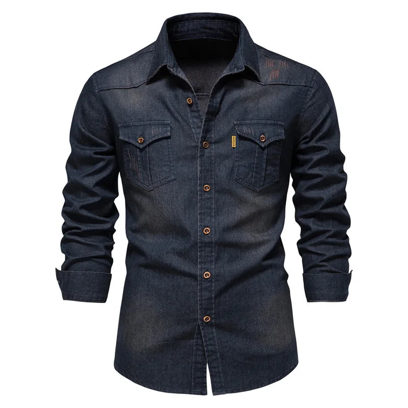 Fashion Autumn Cotton Denim Shirts Men Casual Long Sleeve Quality