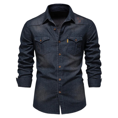 Fashion Autumn Cotton Denim Shirts Men Casual Long Sleeve Quality