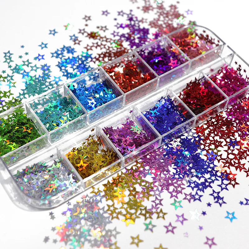 12 Girds Glitter Eyelash Extension Decorations Silver Gold Moon Star 3D Acrylic Butterfly For Nail Art Party Women Makeup Tools