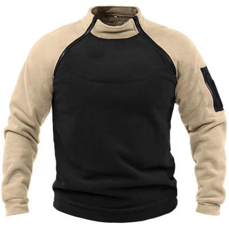 New tactical sportswear outdoor autumn and winter men's standing collar pullover tactile wool jacket solid color clothes warm z