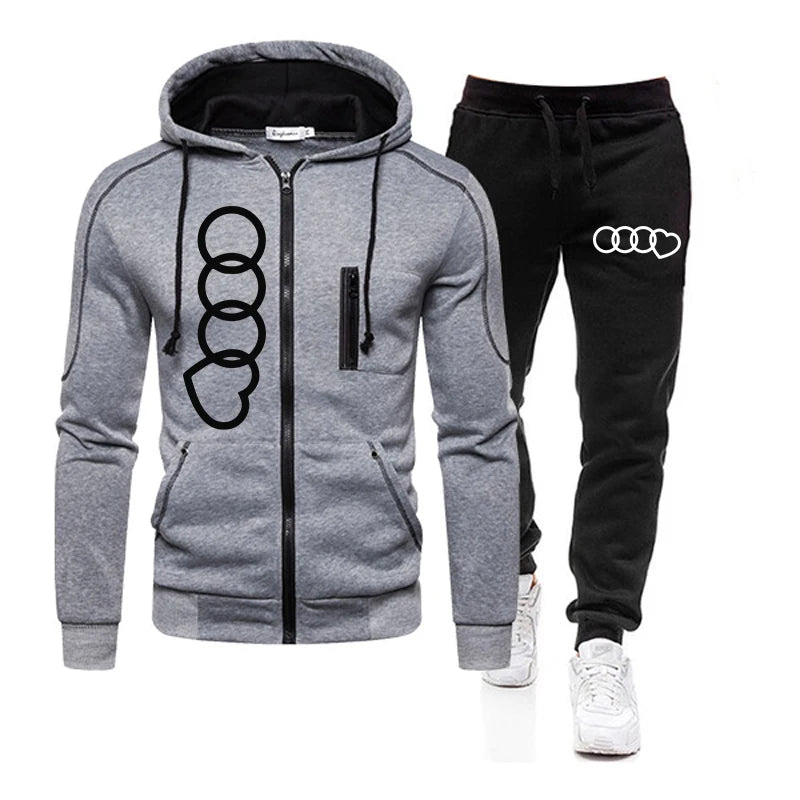 Men's Set Two Piece Set of Sports Zipper Jacket and Sports Pants Hoodie Outdoors Sweatshirts for Men Daily Casual Sportswear Man