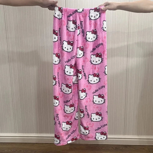 Sanrio Hello Kitty Flannel Pajamas Y2k Kawaii Anime Women'S Warm