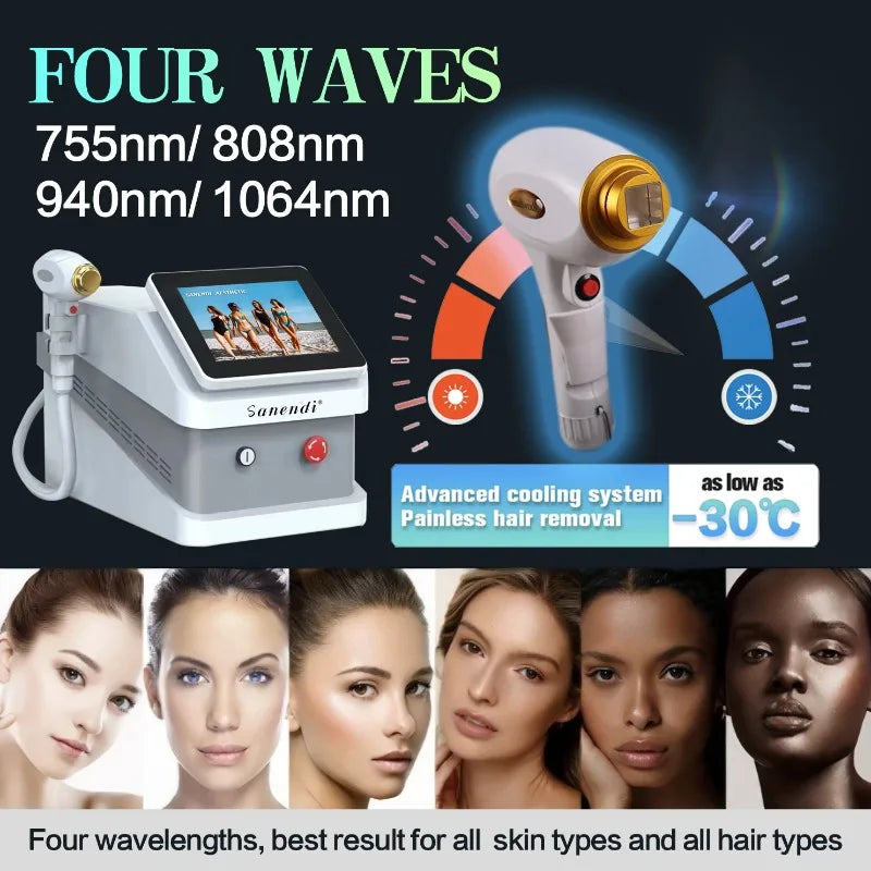 Diode Laser Hair Removal Professional Machine 4 Wavelengths 755 808 940 1064nm esktop rejuvenation Woman epilator for women