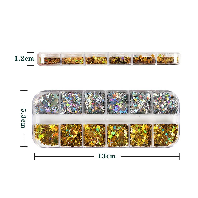 12 Girds Glitter Eyelash Extension Decorations Silver Gold Moon Star 3D Acrylic Butterfly For Nail Art Party Women Makeup Tools