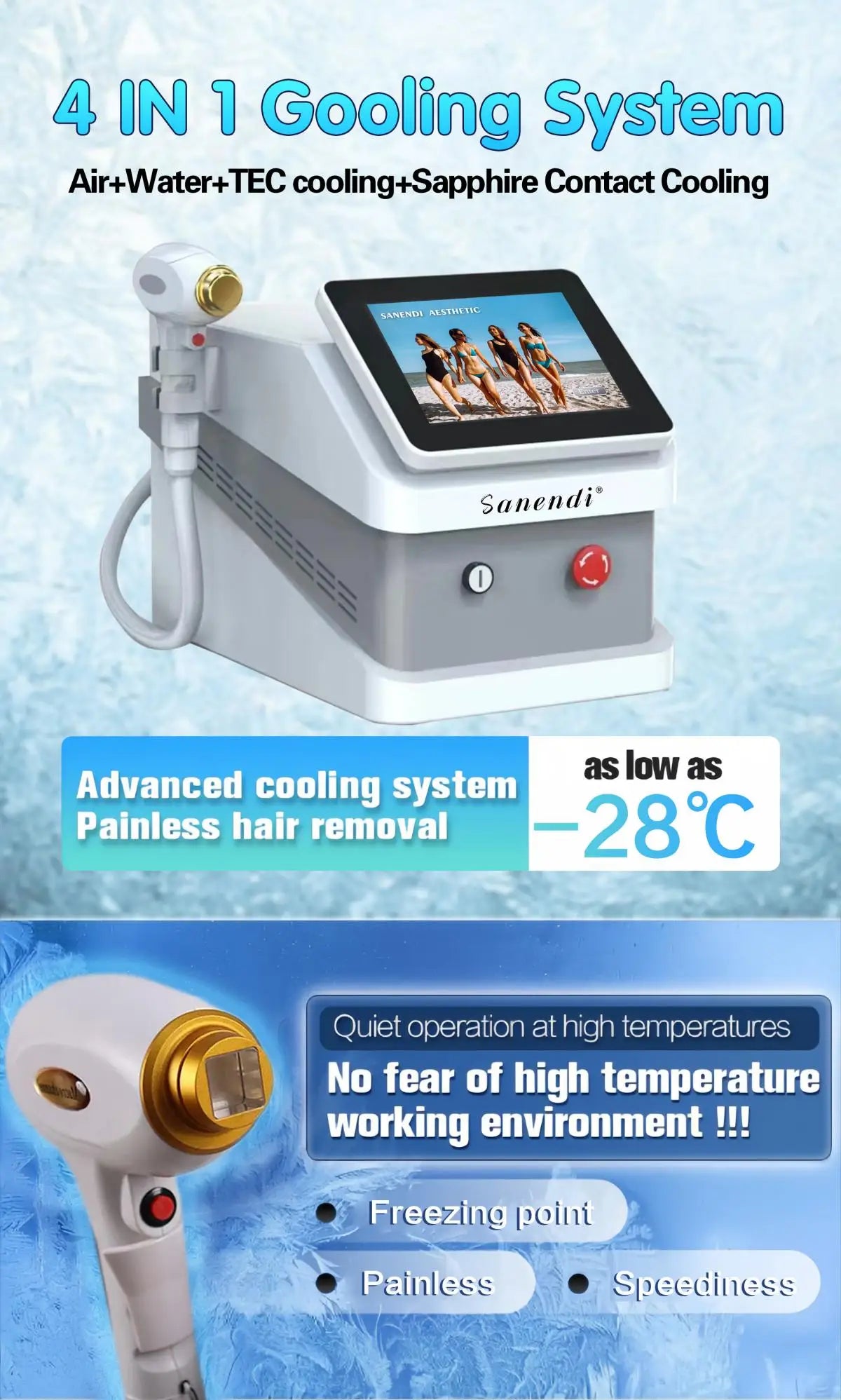 Diode Laser Hair Removal Professional Machine 4 Wavelengths 755 808 940 1064nm esktop rejuvenation Woman epilator for women