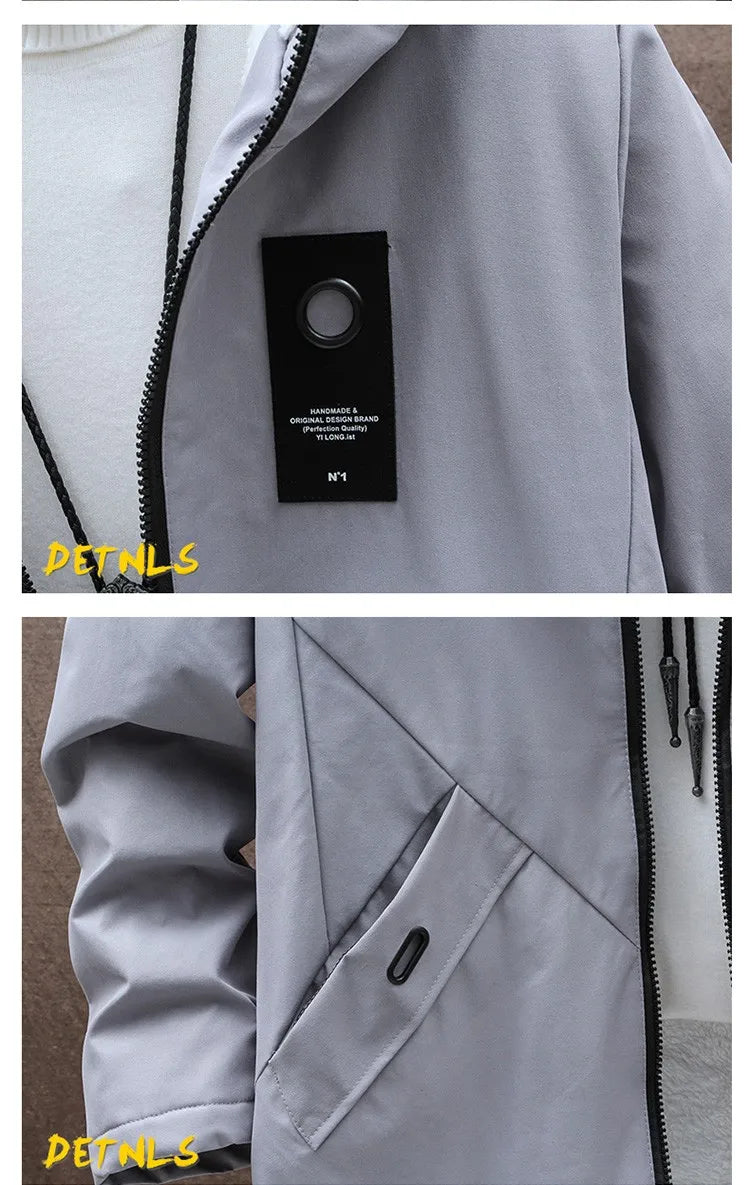 2024 Men's Add Velvet Classic Fashion Trend Long Windbreaker Autumn Men Casual Loose Large Size High-quality Hooded Coat