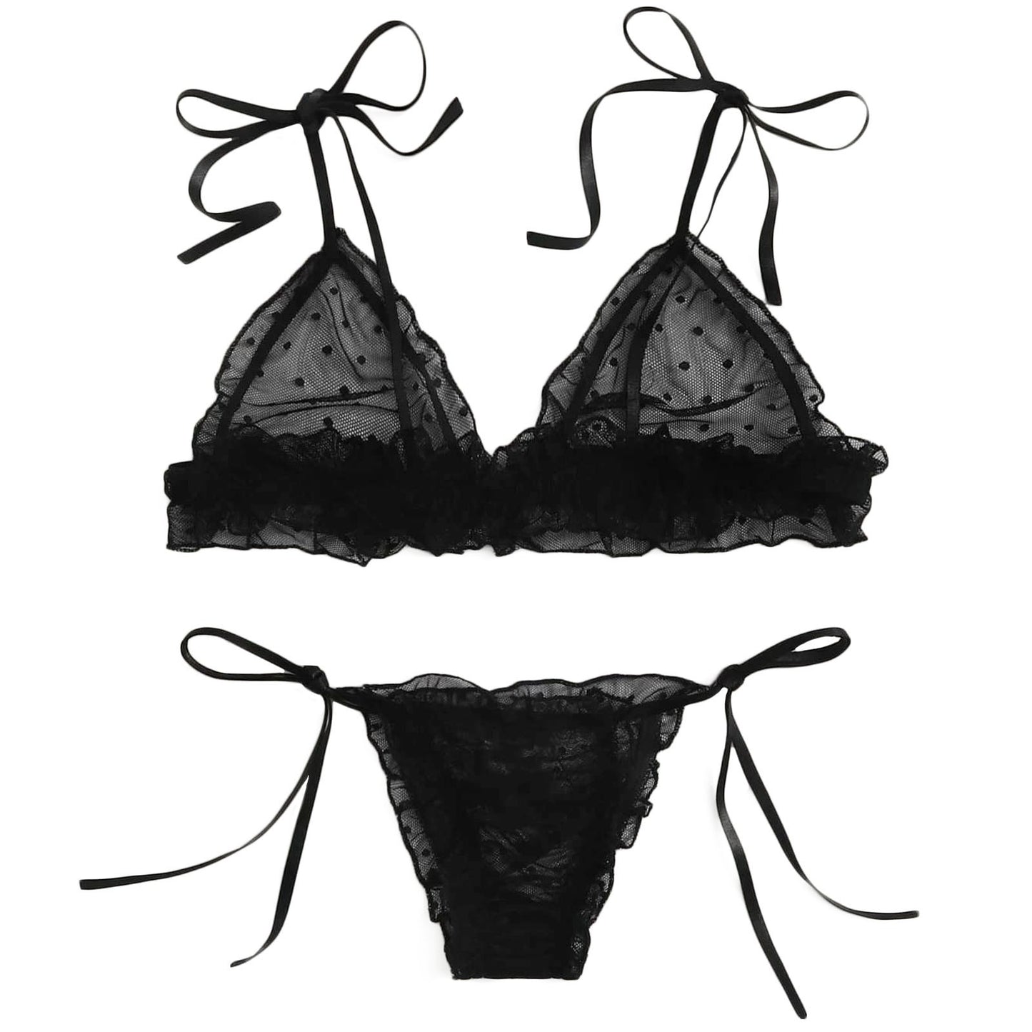 Female Underwear Sexy lingerie Set For Women Plus Size Dot Mesh Lace Wireless Bra Sexy Bandage Lingerie Thong Set Underwear