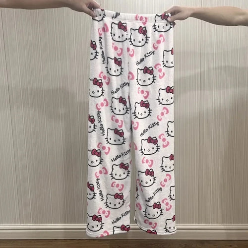 Sanrio Hello Kitty Flannel Pajamas Y2k Kawaii Anime Women'S Warm