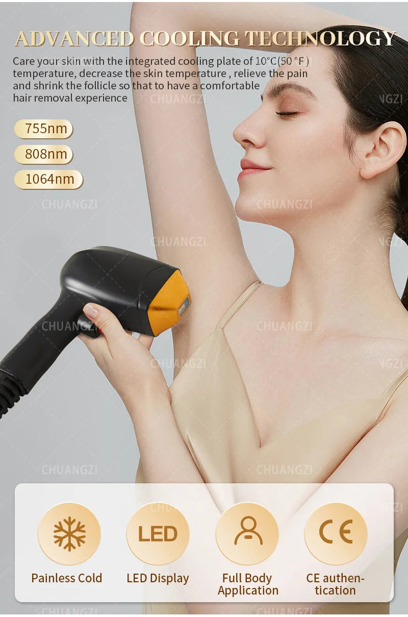 808nm Diode Laser Hair Removal Device 3000W Skin Rejuvenation Ice Alexandrit Permanent Cooling Head Painless Epilator Machine