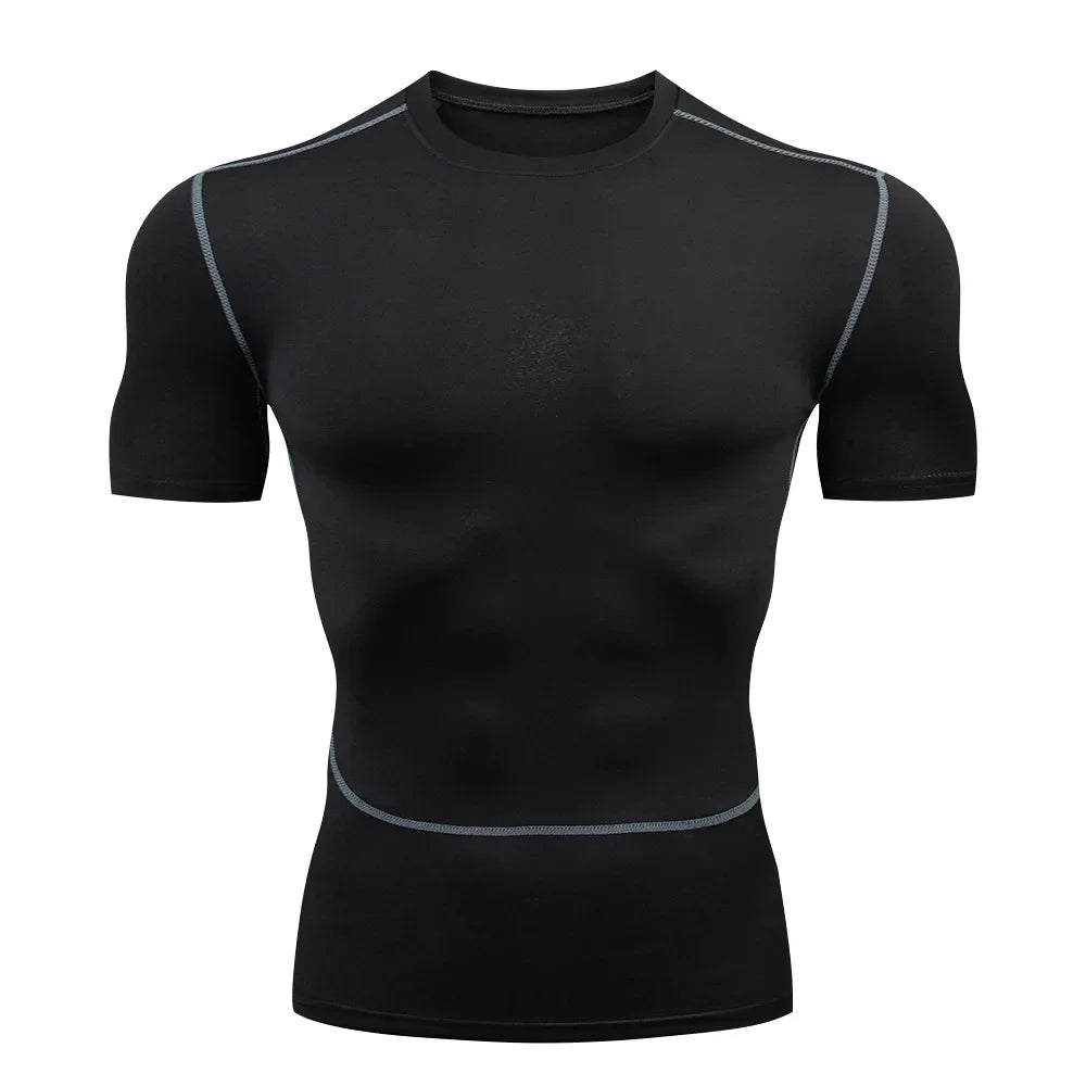 Men's Compression T-shirt Breathable Football Suit Fitness Tight Sportswear Riding Quick Dry Running Short Sleeve Shirt Sports
