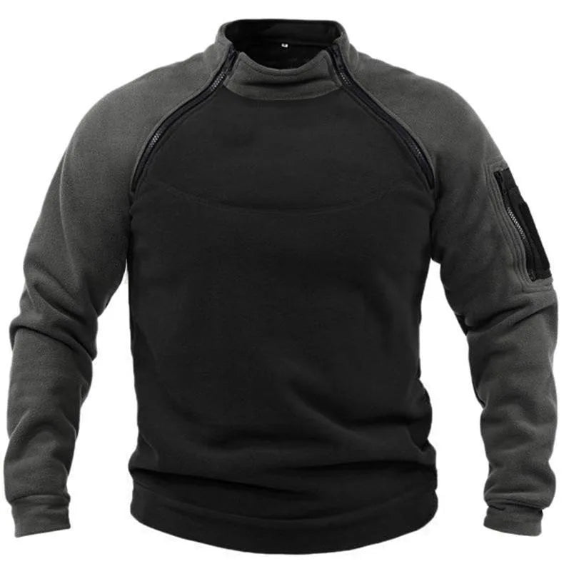 New tactical sportswear outdoor autumn and winter men's standing collar pullover tactile wool jacket solid color clothes warm z