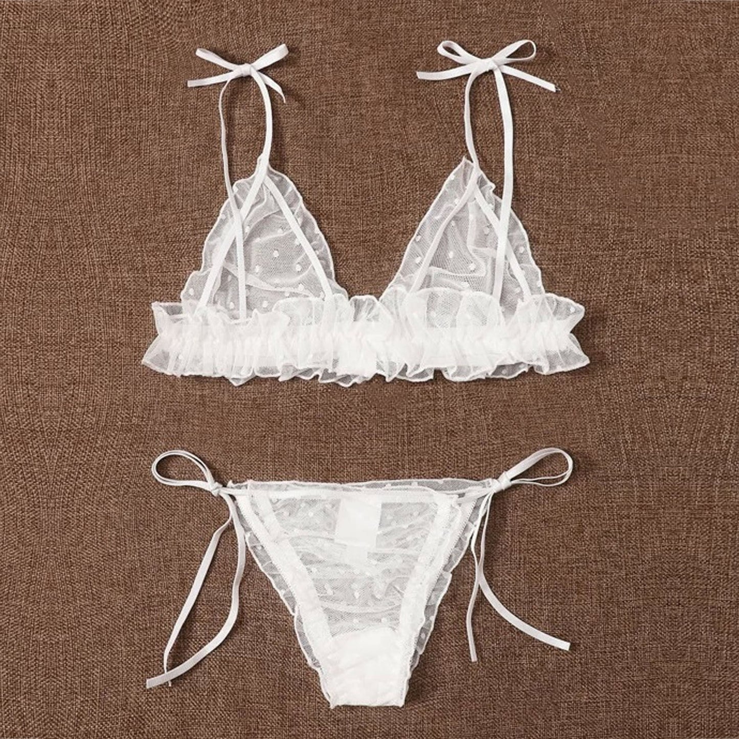 Female Underwear Sexy lingerie Set For Women Plus Size Dot Mesh Lace Wireless Bra Sexy Bandage Lingerie Thong Set Underwear