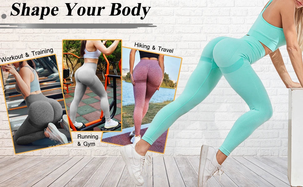 Gradient Leggings Fitness Women High Waist Workout Jogging Leggins Push Up Pants Gym Tights Stretch Energy Sportswear