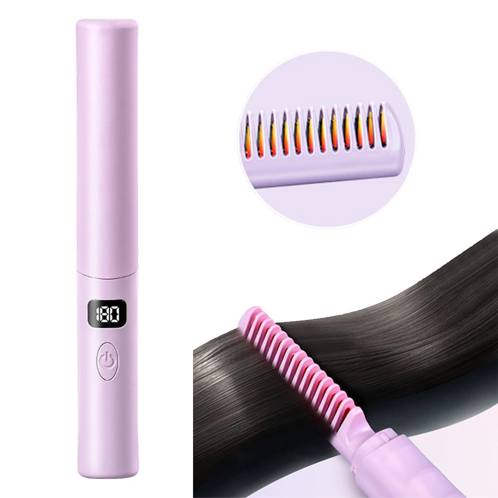 Straightener Comb Anti-Scald Cordless Hair Straightener Brush 70Mins