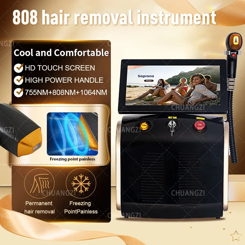 808nm Diode Laser Hair Removal Device 3000W Skin Rejuvenation Ice Alexandrit Permanent Cooling Head Painless Epilator Machine