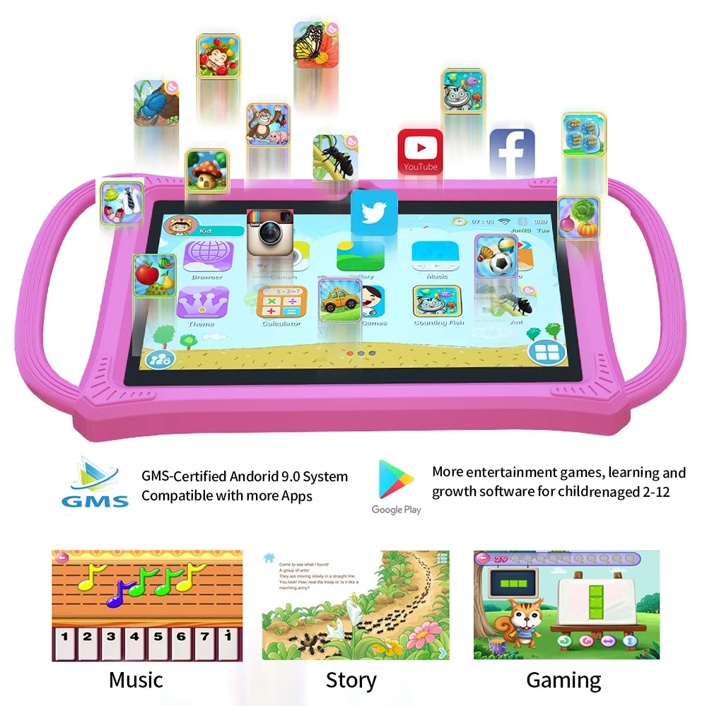 7.0 Inch Tablet PC Quad Core 4GB RAM 64GB ROM Children's best Gifts Android 12 Kids Game Educational Learning Tablets