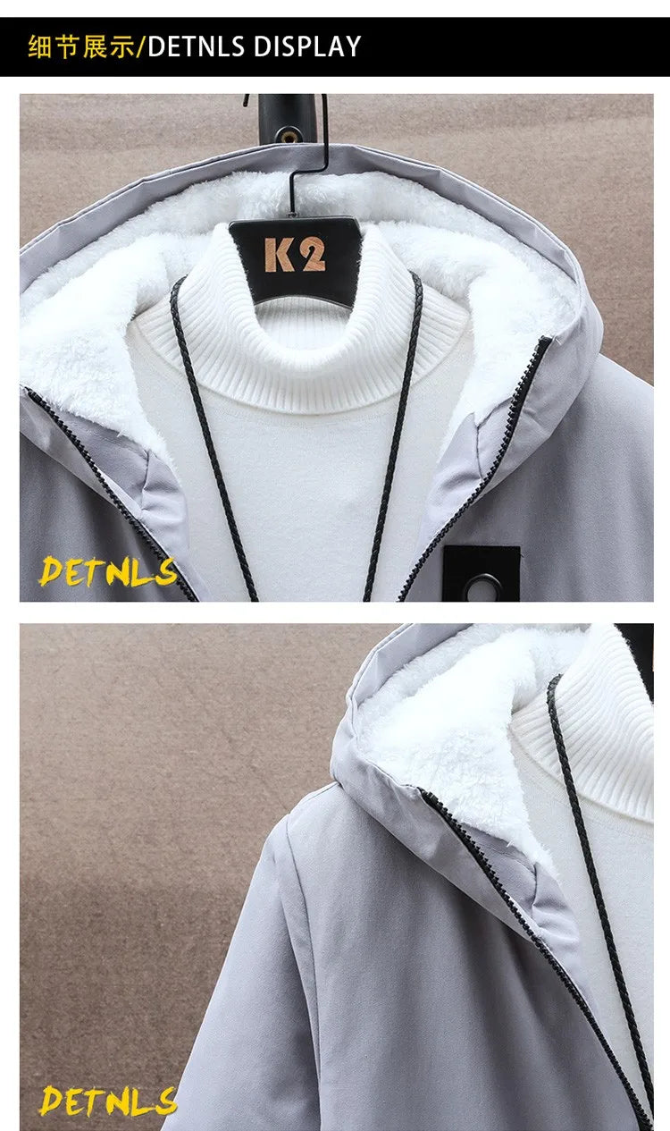 2024 Men's Add Velvet Classic Fashion Trend Long Windbreaker Autumn Men Casual Loose Large Size High-quality Hooded Coat