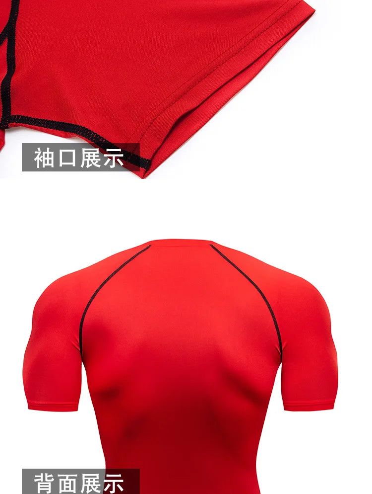 Men's Compression T-shirt Breathable Football Suit Fitness Tight Sportswear Riding Quick Dry Running Short Sleeve Shirt Sports