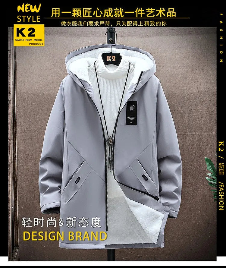 2024 Men's Add Velvet Classic Fashion Trend Long Windbreaker Autumn Men Casual Loose Large Size High-quality Hooded Coat