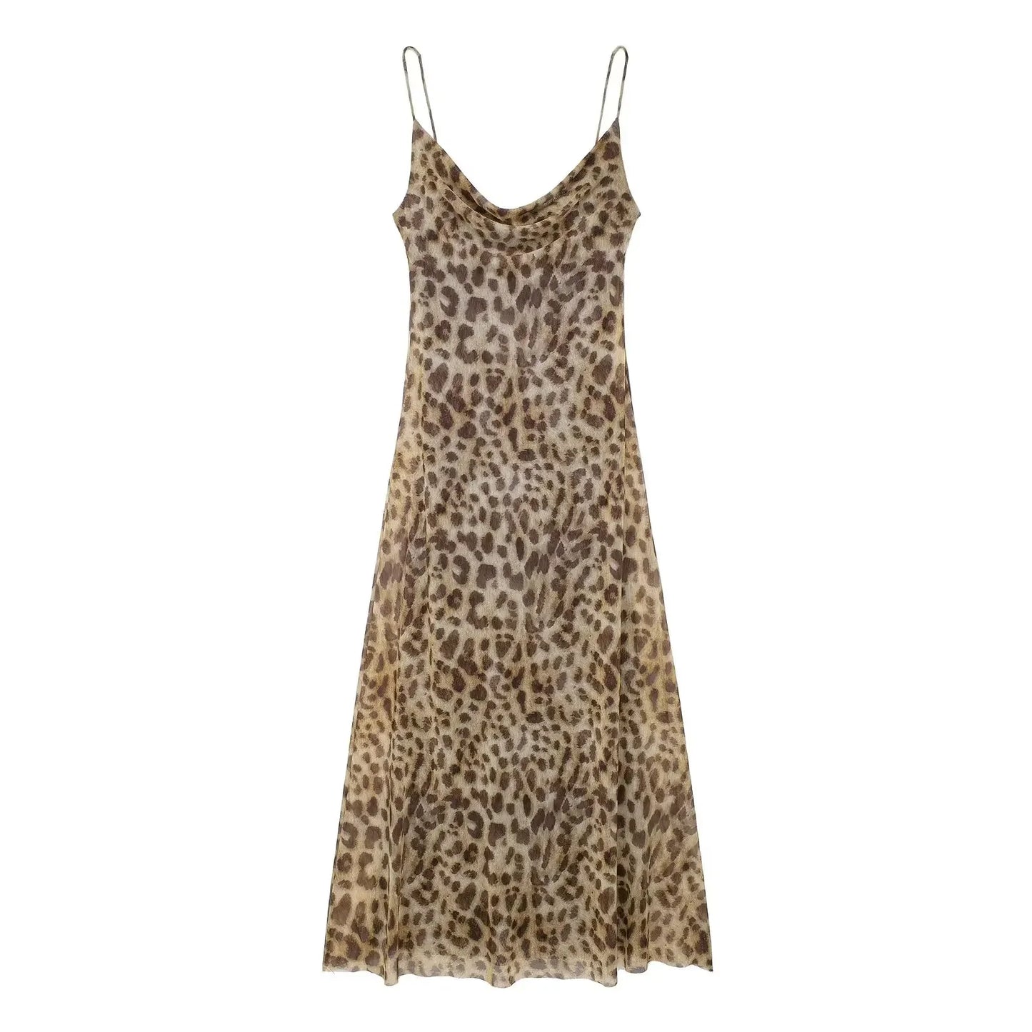 ASDS Women's Sexy Vintage Leopard Print Tulle Long Dress Fashion