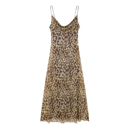 ASDS Women's Sexy Vintage Leopard Print Tulle Long Dress Fashion