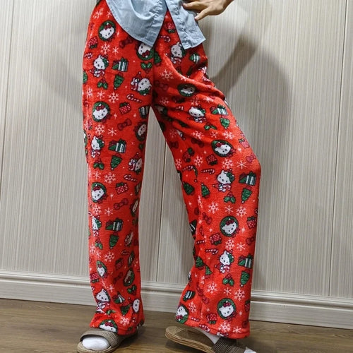 Sanrio Hello Kitty Flannel Pajamas Y2k Kawaii Anime Women'S Warm