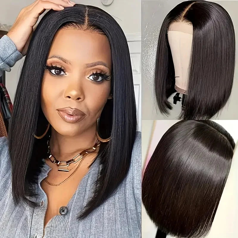 Bob Wigs Black Short Straight 180% Density Bob Wig 4x4 Lace Wig 100% Remy Human Hair For Women Human Hair