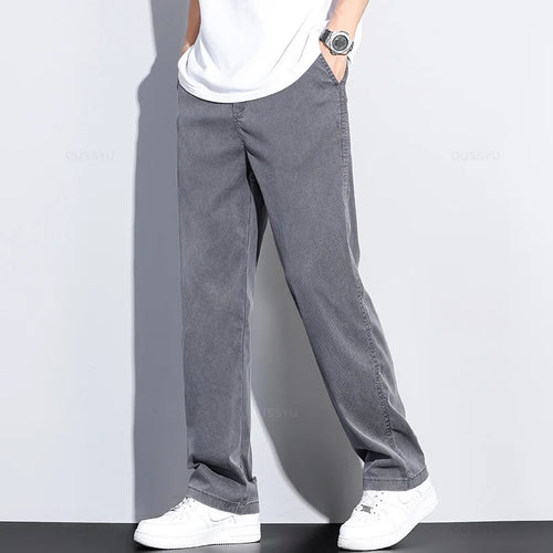 Brand Clothing Summer New Soft Lyocell Fabric Jeans Men Blue Elastic