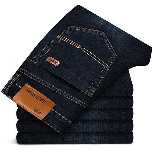 Autumn Classic Men's Fitted Stretch Jeans Business Casual Cotton Denim
