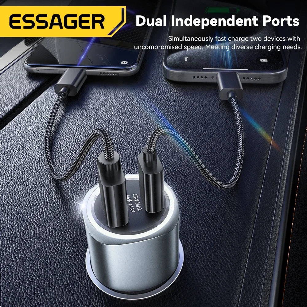 Essager USB C Car Charger 89W 2 Ports Super Fast Charge PD QC 3.0 Car Phone Charger For iPhone 15 Xiaomi Huawei Oneplus Realme